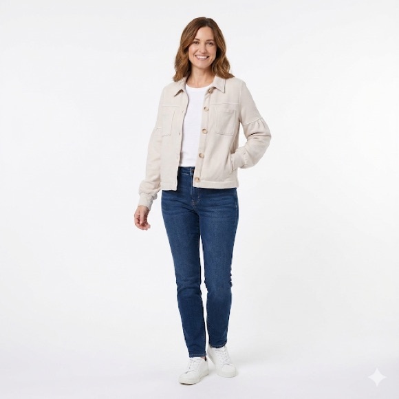 t.la french terry puff sleeve button front cream small - Picture 2 of 13